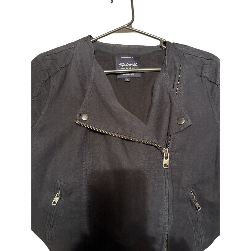Women’s MADEWELL Black Button Zip Up Jacket Linen Cotton SIze M Classy Casual